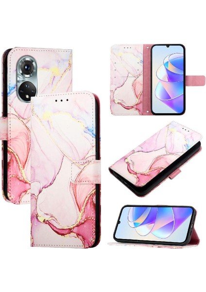Onur 50 Pro Pu Deri Mermer Desen Cüzdan Kickstand Için Kılıf (Yurt Dışından)
