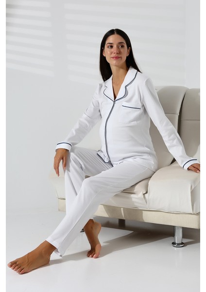 Interlok Düğmeli Hamile Lohusa Uzun Kol Pijama Takımı 1354-01 modelleri
