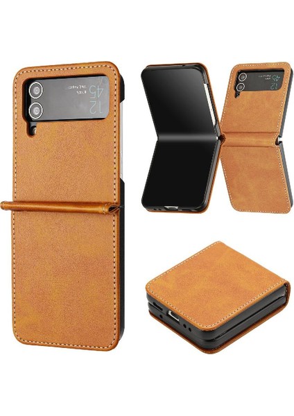 Samsung Galaxy Z Flip Case 4 5g Toka ile Kickstand Saf Pu (Yurt Dışından)
