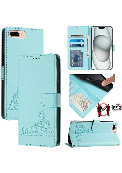 IPhone 8 Için Kılıf Artı/7 Artı Kedi Rfıd Kart Yuvası Tutucu Kickstand Cüzdan (Yurt Dışından)