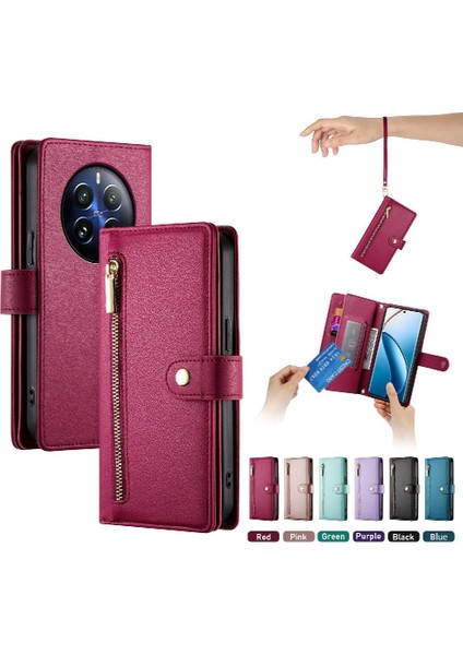 Realme 12 Pro Artı Cüzdan Bölmesi Bilek Kayışı Kickstand Için Flip Case (Yurt Dışından)