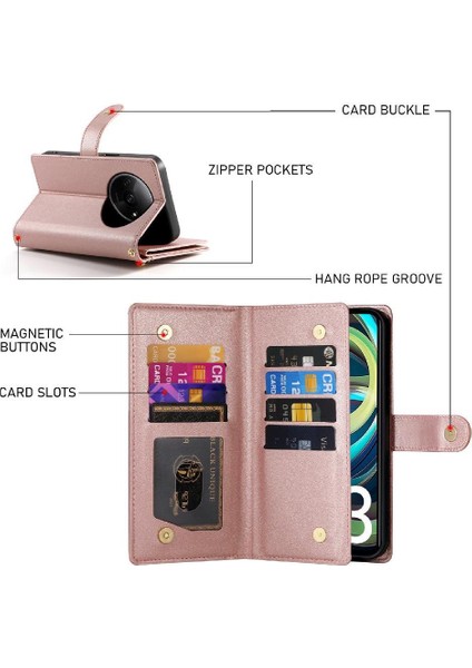 Xiaomi Redmi A3 Için Flip Case Çok Fonksiyonlu Kart Yuvaları Cüzdan Kickstand (Yurt Dışından) modelleri