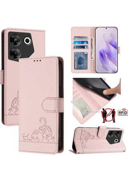 Tecno Camon 20 Pro 5g Kedi Rfıd Kart Yuvası Tutucu Kickstand Cüzdan Için Kılıf (Yurt Dışından)