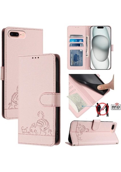 IPhone 8 Için Kılıf Artı/7 Artı Kedi Rfıd Kart Yuvası Tutucu Kickstand Cüzdan (Yurt Dışından)