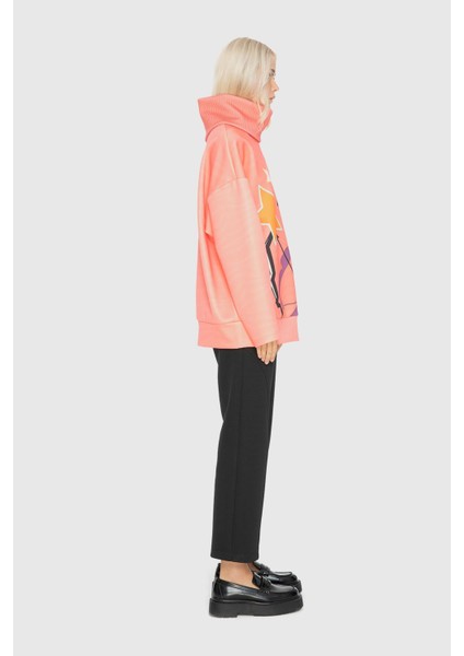 Baskili Balikçi Yaka Sweatshirt