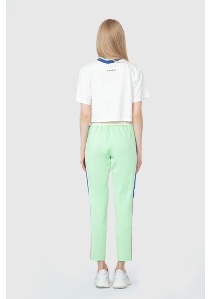 Baskılı Triko Bant Detaylı Crop Ekru T-Shirt modelleri