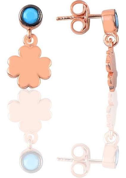 Gümüş Rose Turkuaz Taşlı Şanslı Yonca Küpe SGTL12619ROSE