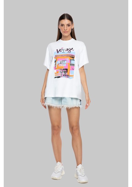 Baskılı Oversize Beyaz T-Shirt