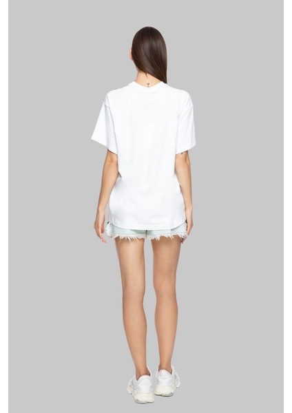 Baskılı Oversize Beyaz T-Shirt modelleri
