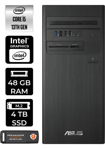 S500TE Intel Core I5 13500 48GB 4tb SSD Fdos Masaüstü Bilgisayar & Per4 USB Bellek 5135000020P345