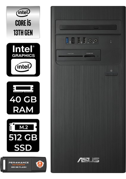 S500TE Intel Core I5 13500 40GB 512GB SSD Fdos Masaüstü Bilgisayar & Per4 USB Bellek 5135000020P337