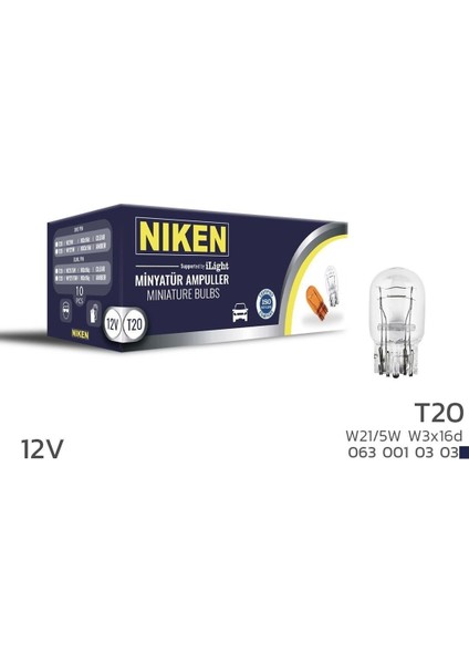 12V T20 Ampul (W21/5W) W3X16D 10 Lu