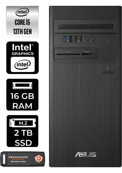 S500TE Intel Core I5 13500 16GB 2tb SSD W11P Masaüstü Bilgisayar & Per4 USB Bellek 5135000020P414