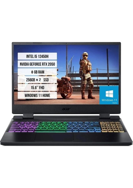 Nıtro 5 Gamıng AN515-58 I5-12450H 8gb 512GB (256GB+256GB) SSD 4gb Gddr6 RTX2050 15.6" Fhd 144Hz W11 Home NH.QMZEY.005A