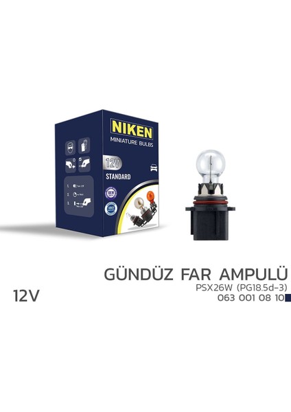 12V PSX26W Gündüz Far Ampulü (PG18.5D-3) 10’lu