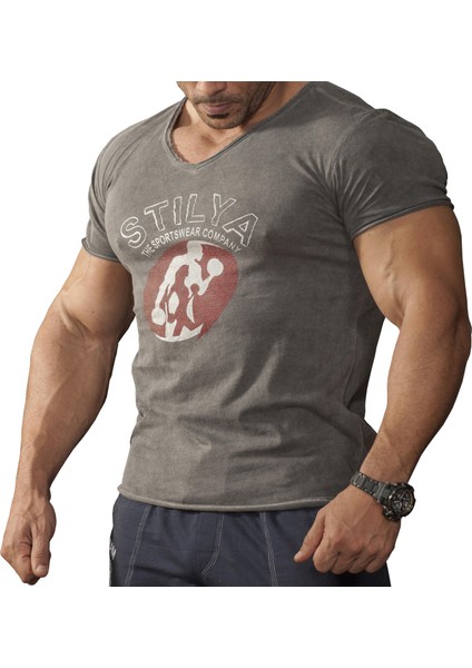 Slim Fit Yıkamalı Eskitme T-Shirt Stilya 2869
