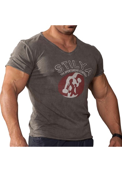 Slim Fit Yıkamalı Eskitme T-Shirt Stilya 2869