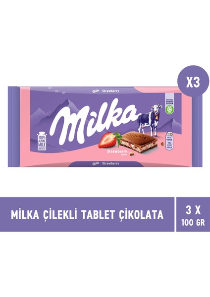 Çilekli Yoğurt Tablet Çikolata 100 gr - 3 Adet