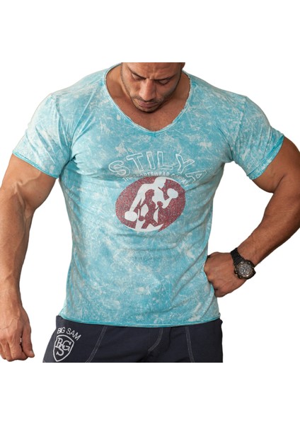 Turkuaz Pamuklu Slim Fit Tişört Stilya 2867