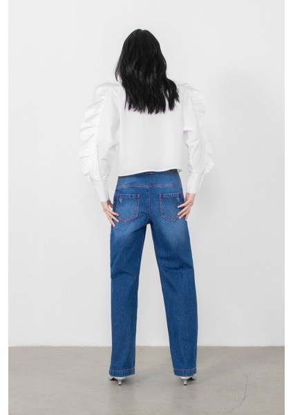 Kırmızı Dikiş Detaylı Kırmızı Düğmeli Jean Pantolon modelleri