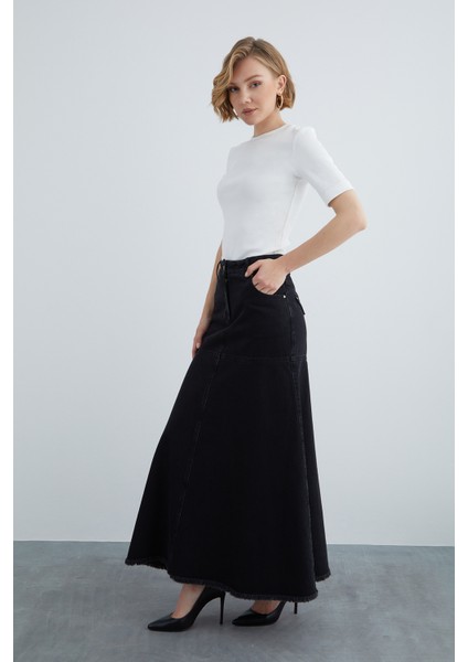 Üçgen Cepli Bilek Boy Siyah Kot Etek fiyatları