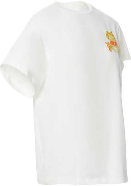 Aplike Nakış Detaylı Basic Ekru Tshirt fiyatları
