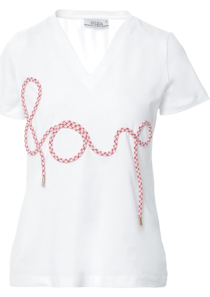 Yazı Detaylı Beyaz Tshirt