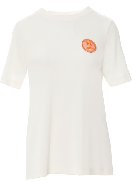 Aplike Nakış Detaylı Basic Ekru Tshirt indirimleri