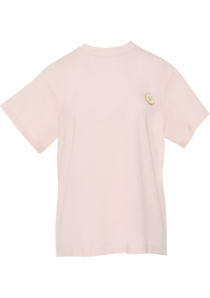Yıldız Pleksi Detaylı Dik Yaka Kısa Kol Pembe Tshirt modelleri