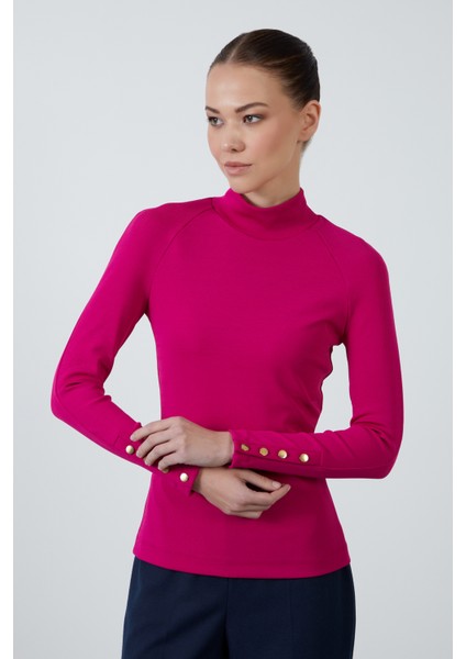 Dar Kesim Balıkçı Yaka Triko Pembe Bluz