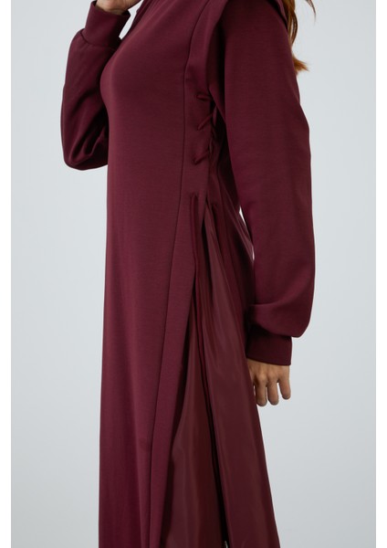 Dik Yaka Uzun Kollu Midi Boy Sweat Örme Bordo Spor Elbise modelleri