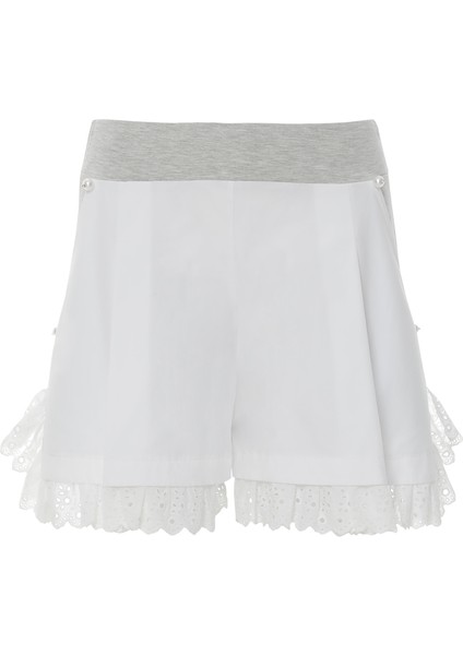 Dantel Detaylı Cep Kenarları Boncuk Işlemeli Gri Şort indirimleri