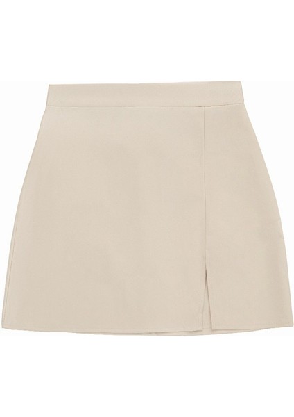 Yırtmaç Detaylı Deri Etek - Taş Taş - M