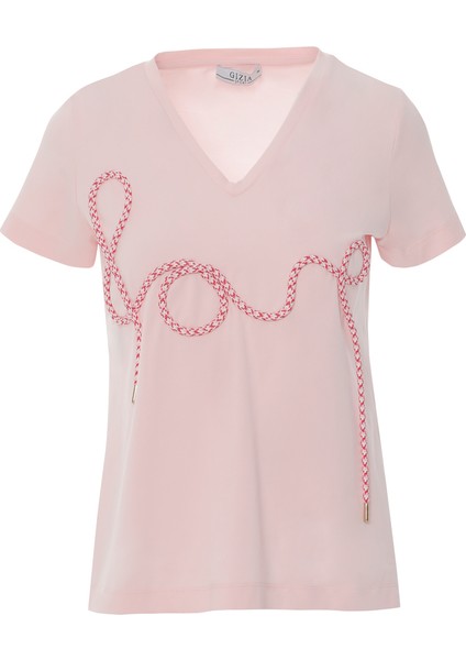 Yazı Detaylı Pembe Tshirt fırsatları