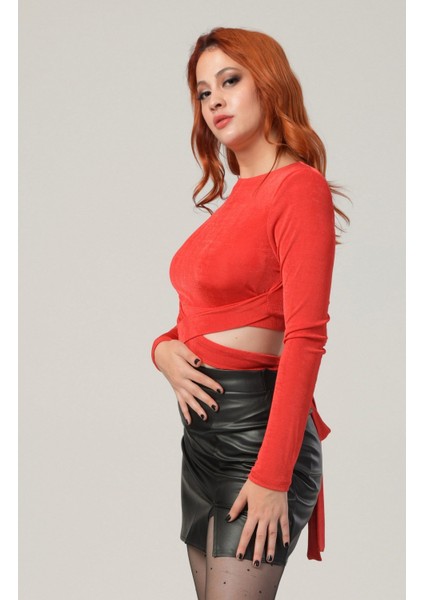 Jersey Crop Top  - Kırmızı Kırmızı - 36