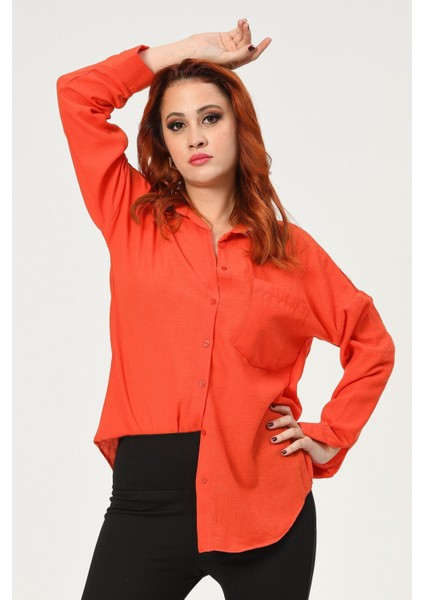 Big Dart Oversize Keten Gömlek - Turuncu Turuncu - 36 fiyatları