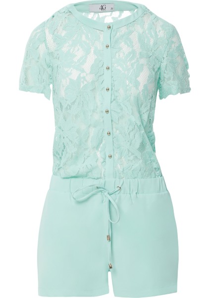 Üst Beden Dantelli Beli Lastikli Mini Mint Tulum