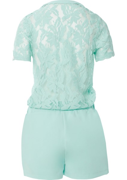 Üst Beden Dantelli Beli Lastikli Mini Mint Tulum modelleri
