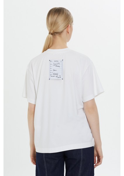 Önü Pano Desenli Garnili Yarım Kollu Klasik Beyaz Tshirt modelleri