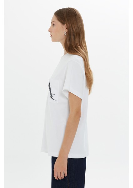 Kısa Kollu Klasik Coton Ekru Tshirt fırsatları