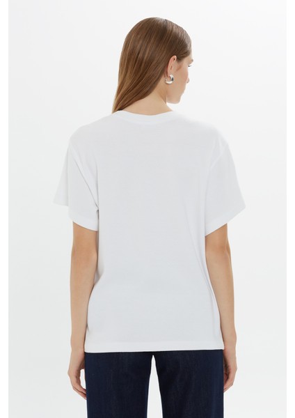Kısa Kollu Klasik Coton Ekru Tshirt indirimleri