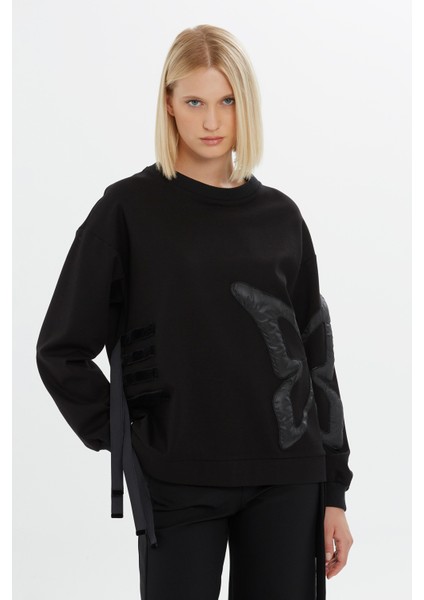 Kelebek Baskılı Siyah Uzun Kollu Sweatshirt