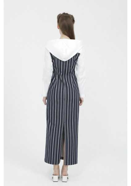 Fermuar Detaylı Uzun Çizgili Lacivert Streç Elbise modelleri