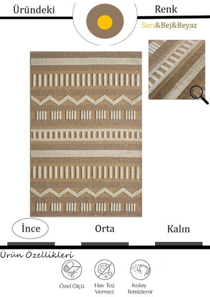 Marakeş 676 Sarı Kolay Temizlenen Dekoratif Bohem Sisal Jüt Hasır Halı indirimleri