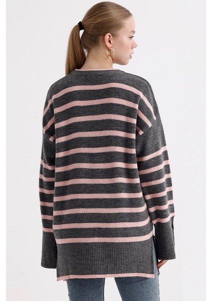 Çizgili Kazak - Gri Gri - Standart modelleri