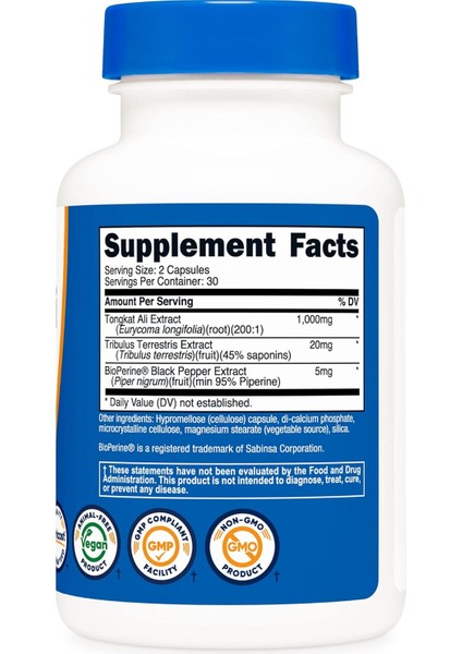Nutricost Tongkat Alı + Tribulus 120 Capsules