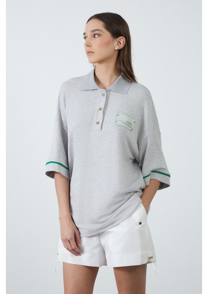 Gömlek Yaka Bol Gri Tshirt
