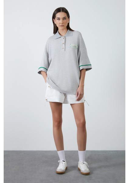 Gömlek Yaka Bol Gri Tshirt