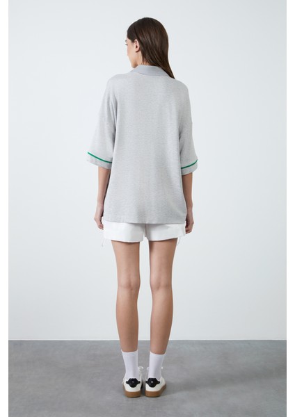 Gömlek Yaka Bol Gri Tshirt