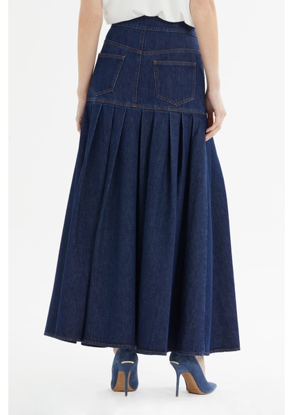 Pileli Lacivert Denim Etek indirimleri